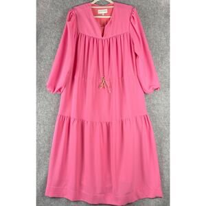 Brooke Wright Tiered Maxi Dress Womens Large XL Pink‎ Cinch Waist Rayon Vibrant